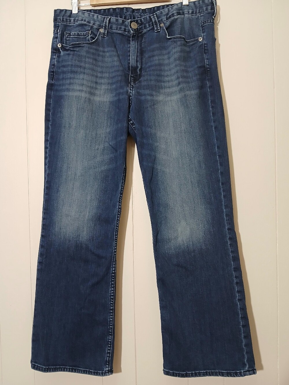 Calvin Klein Men Jeans 38x30 Modern Boot Loose Fit Blue Wash Stretch Denim